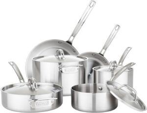  Viking 5-Ply Pots and Pans Set, 10 Piece Stainless Steel Kitchen Cookware, Silver