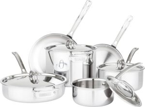 Viking Culinary 3-Ply Stainless Steel Cookware Set with Metal Lids, 10 Piece, Dishwasher, Oven Safe, Works on All Cooktops including Induction