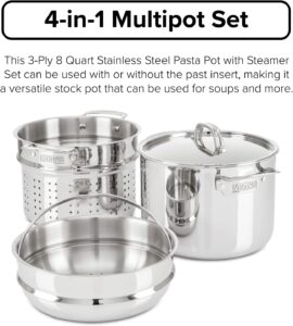 Viking Culinary 3-Ply Stainless Steel Pasta Pot, 8 Quart, Includes Pasta  Steamer Insert, Dishwasher, Oven Safe, Works on All Cooktops including Induction