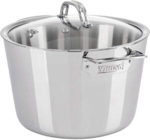 Viking Culinary 3-Ply Stainless Steel Stock Pot, 8 Quart, Includes Glass Lid, Dishwasher, Oven Safe, Works on All Cooktops including Induction