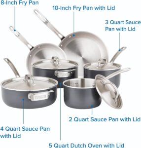 Viking Culinary 5-Ply Hard Stainless Cookware Set, 10 Piece, Hard Anodized Exterior, Dishwasher, Oven Safe, Works on All Cooktops including Induction