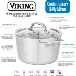 Viking Culinary Contemporary 3-Ply Stainless Steel Cookware Set with Glass Lids, 12 Piece, Dishwasher, Oven Safe, Works on All Cooktops including Induction