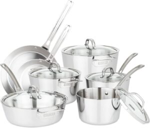 Viking Culinary Contemporary 3-Ply Stainless Steel Cookware Set with Glass Lids, 12 Piece, Dishwasher, Oven Safe, Works on All Cooktops including Induction