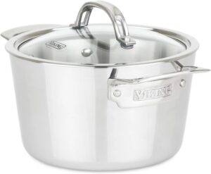 Viking Culinary Contemporary 3-Ply Stainless Steel Soup Pot, 3.4 Quart, Includes Glass Lid, Dishwasher, Oven Safe, Works on All Cooktops including Induction