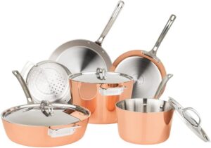 Viking Culinary Contemporary 4-Ply Copper Clad Cookware Set with Metal Lids, 9 Piece, Oven Safe, Works on All Cooktops including Induction