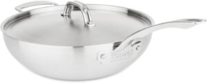 Viking Culinary Professional 5-Ply Stainless Steel Chef Pan, 12 Inch, Includes Steel Lid  Ergonomic Stay-Cool Handle, Dishwasher, Oven Safe, Works on All Cooktops including Induction