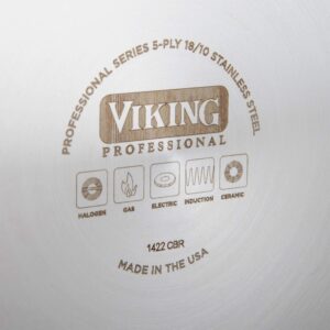 VIKING Culinary Professional 5-Ply Stainless Steel Nonstick Fry Pan, 10 Inch, Includes Lid, Dishwasher, Oven Safe, Works on All Cooktops including Induction
