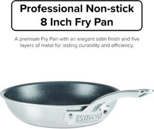 Viking Culinary Professional 5-Ply Stainless Steel Nonstick Fry Pan, 8 Inch, Ergonomic Stay-Cool Handle, Dishwasher, Oven Safe, Works on All Cooktops including Induction