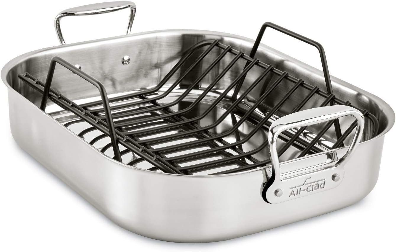 All-Clad Specialty Stainless Steel Roaster and Nonstick Rack 13 x 16 Inch Roaster Pan, Pots and Pans, Cookware
