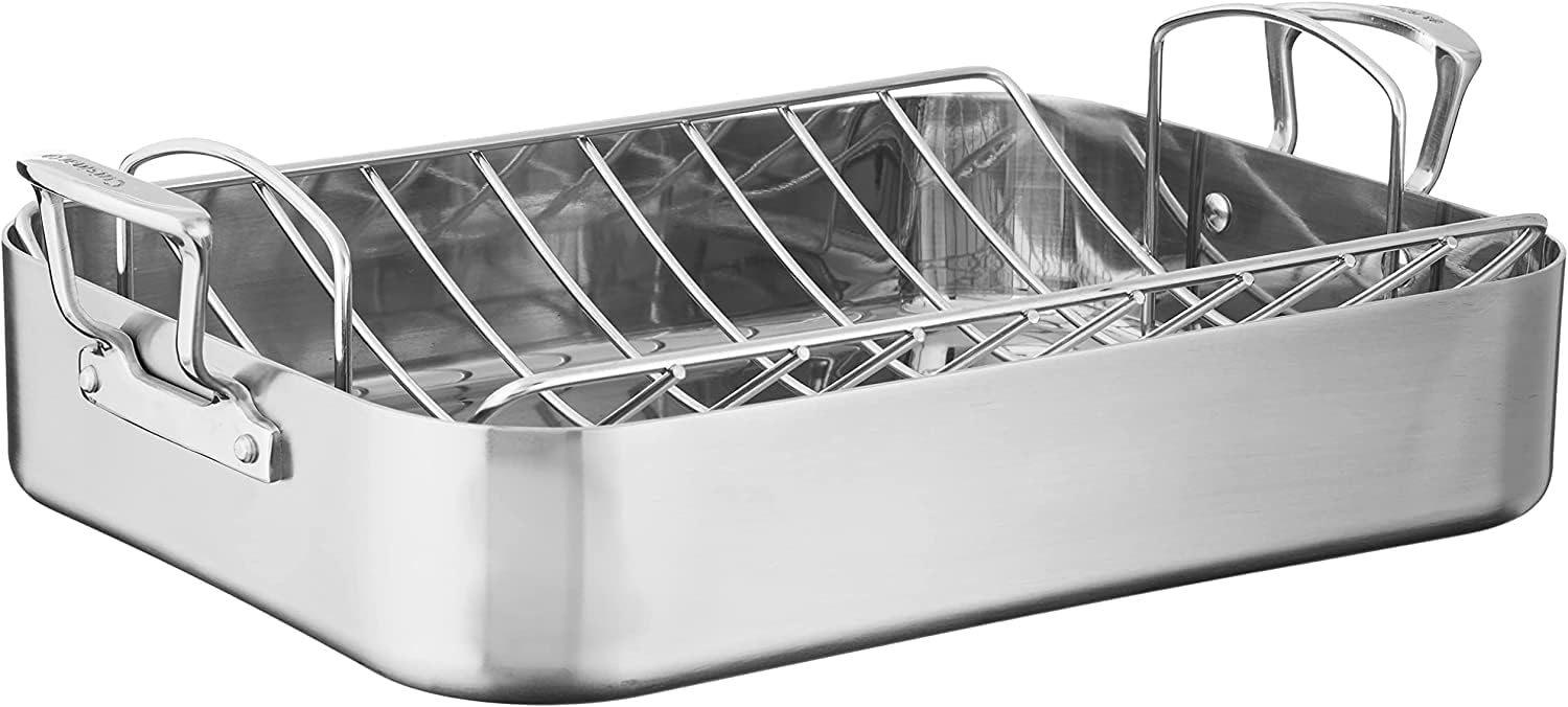 Cuisinart Multiclad Pro Triple Ply Stainless Cookware 16-inch Roasting Pan Skillet, Rectangular Roaster w/Rack