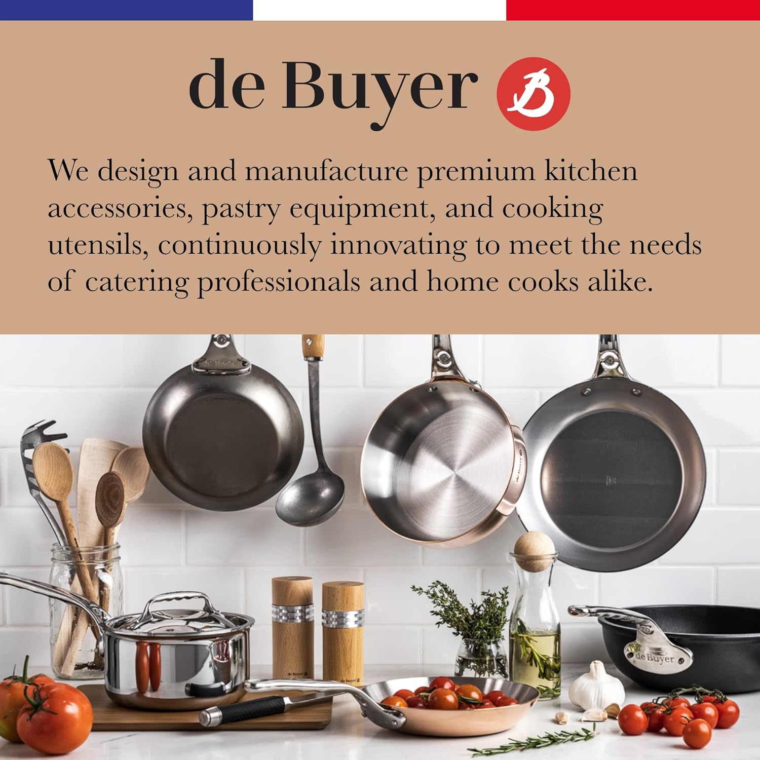 de Buyer MINERAL B Carbon Steel Fry Pan - 8” - Ideal for Searing, Sauteing  Reheating - Naturally Nonstick - Made in France