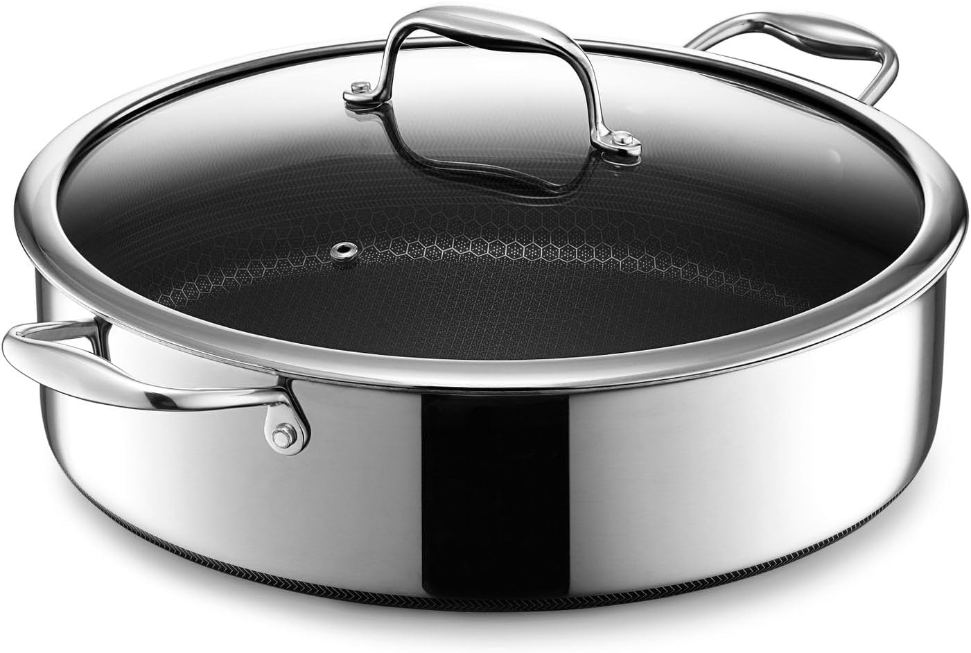 HexClad 7 Quart Hybrid Saute Pan, Nonstick Chicken Fryer, Dishwasher and Oven Friendly, Compatible with All Cooktops
