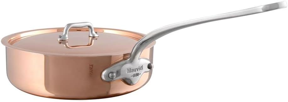Mauviel M150 S 1.5mm Polished Copper  Stainless Steel Saute Pan With Lid, And Cast Stainless Steel Handle, 3.5-qt, Made In France