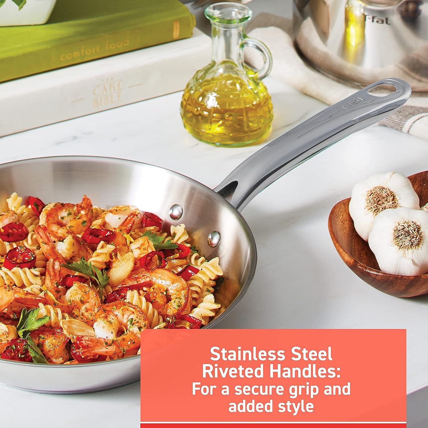 T-fal Stainless Steel Cookware Set 11 Piece Induction, Pots and Pans, Dishwasher Safe,Silver