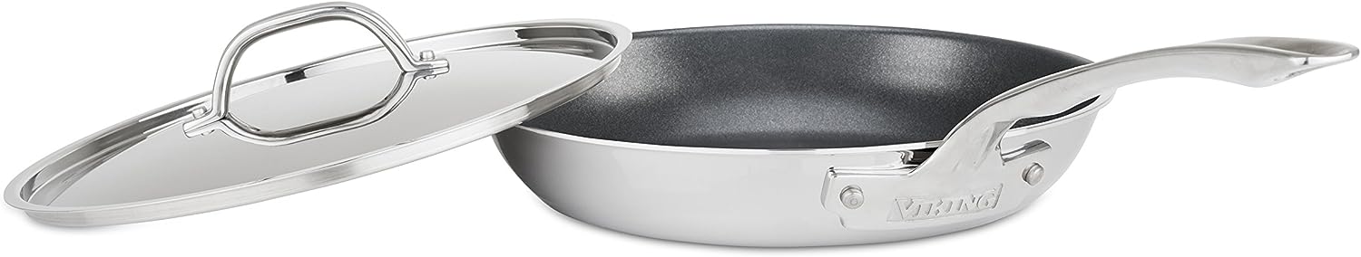 Viking 3-Ply Stainless Steel Nonstick Fry Pan, 10 Inch with Lid